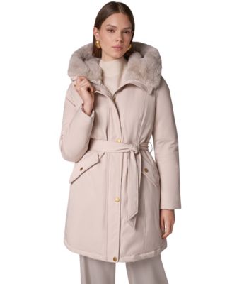 Women's Belted Hooded Mid-Length Puffer Coat