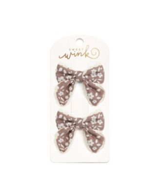 Little and Big Girls Mocha Floral Lace Bow Clip Set