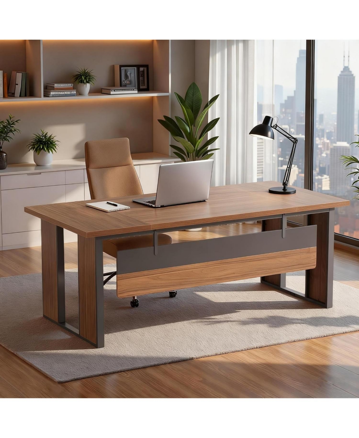 Tribesigns 63" Executive Desk, Modern Office Desk with Privacy Panel and Metal Frame, Large Computer Desk