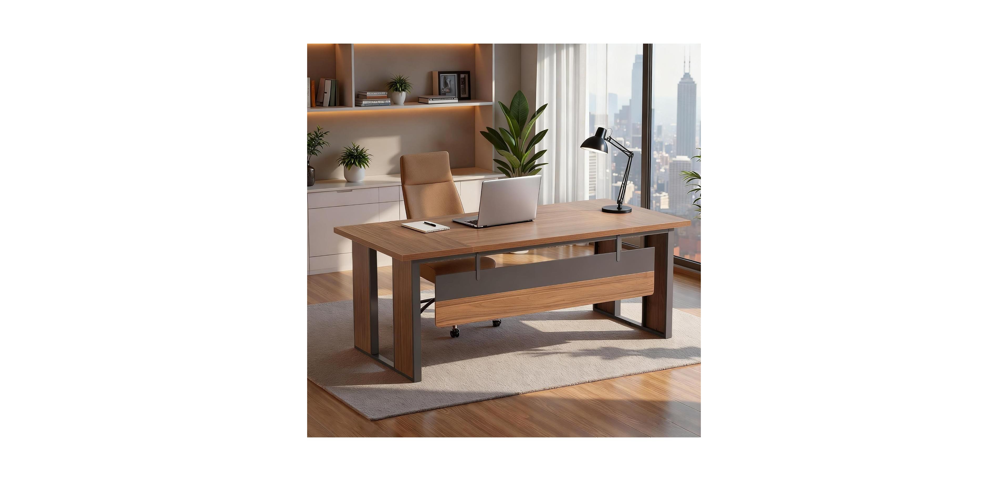 Tribesigns 63" Executive Desk, Modern Office Desk with Privacy Panel and Metal Frame, Large Computer Desk