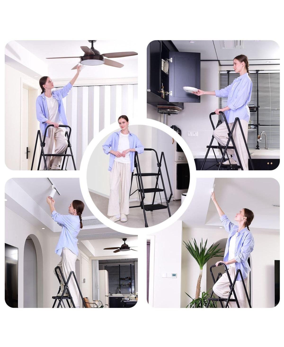 Streamdale Furniture Lightweight Folding 4-Step Ladder with Anti-Slip Pedals and Safety Handle