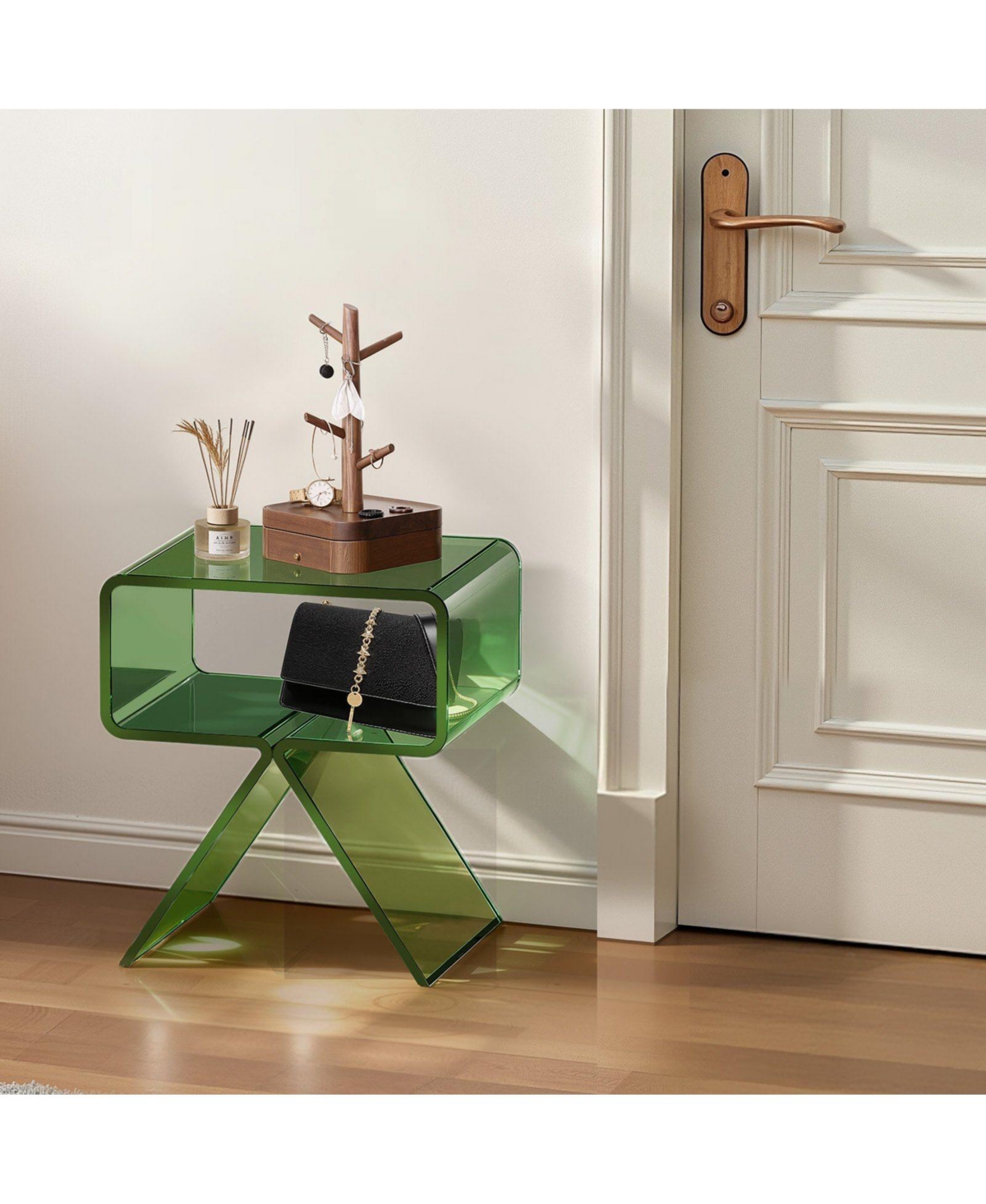 Slickblue Acrylic Nightstand with Storage Shelf, Modern Clear Bedside Table for Bedroom-Transparent