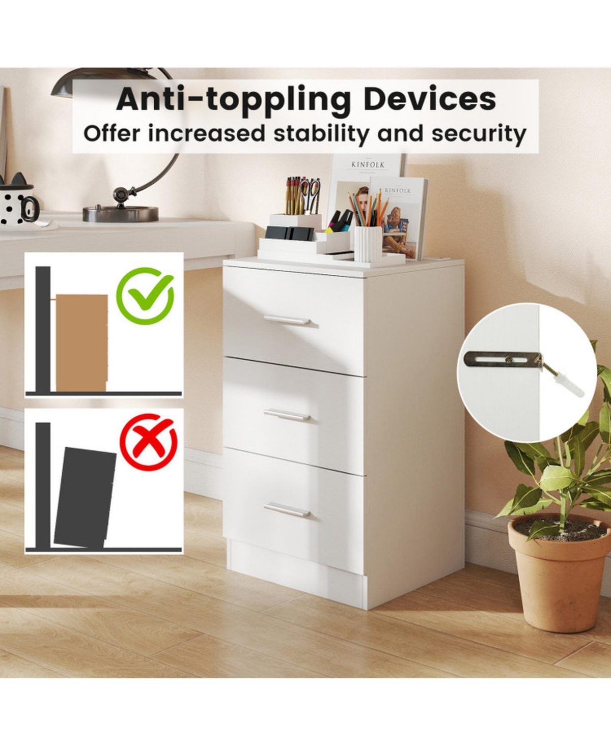 Sugift Nightstand Set of 2 with Charging Station and 3 Storage Drawers