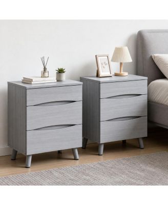 Nightstand Set of 2 - 3-Drawer Bedside Tables with Wooden Top, White | 24" Wide Space-Saving Nightstand for Bedroom and Living Room