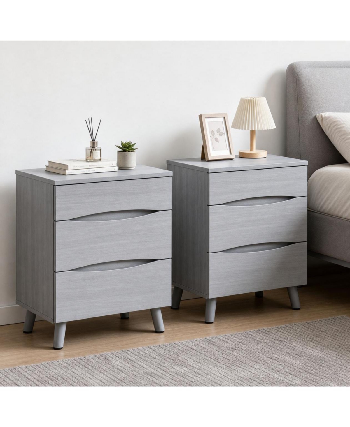 gaomon Nightstand Set of 2 - 3-Drawer Bedside Tables with Wooden Top, White | 24" Wide Space-Saving Nightstand for Bedroom and Living Room