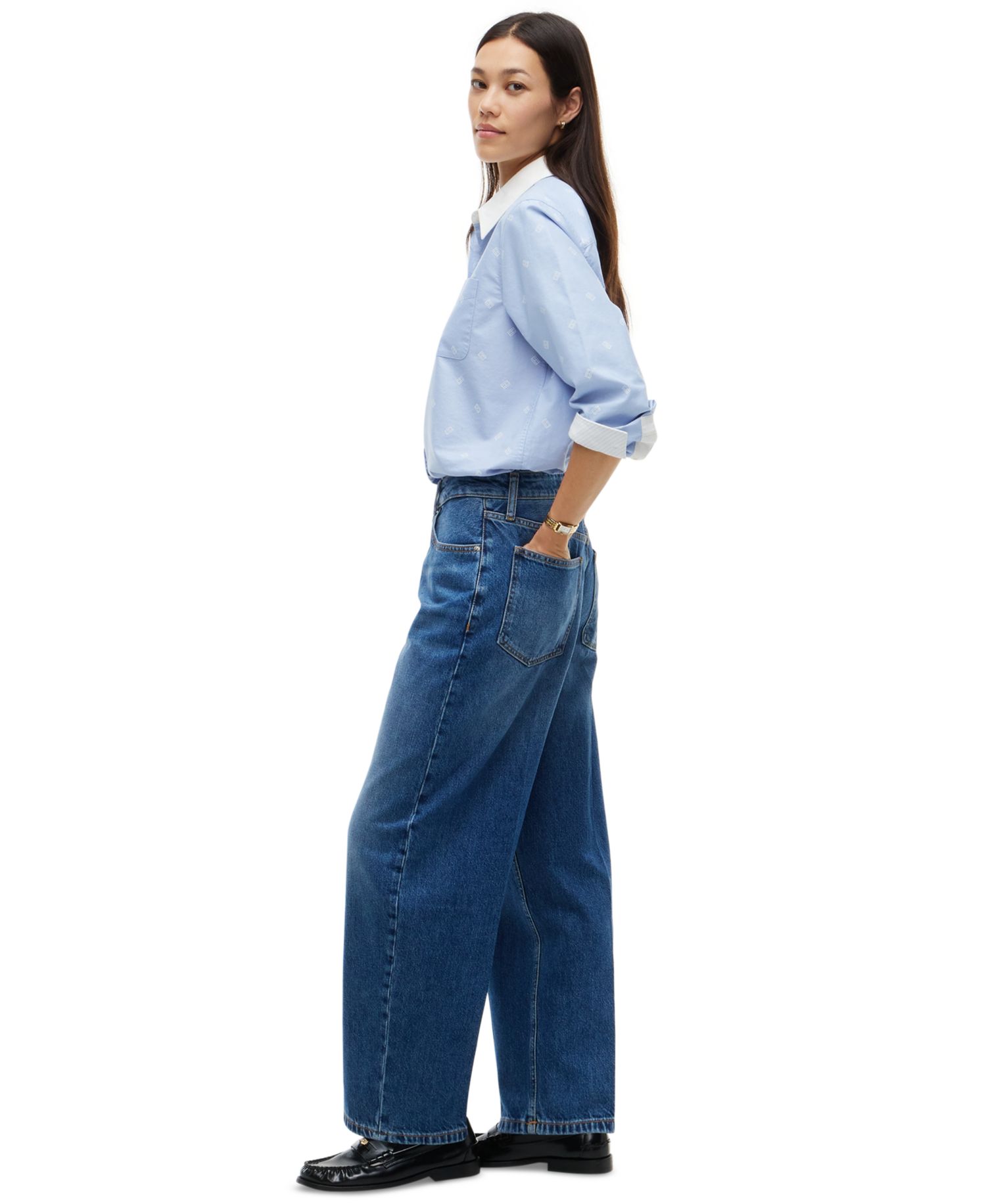 Women's Barrel High-Waisted 100% Cotton Jeans