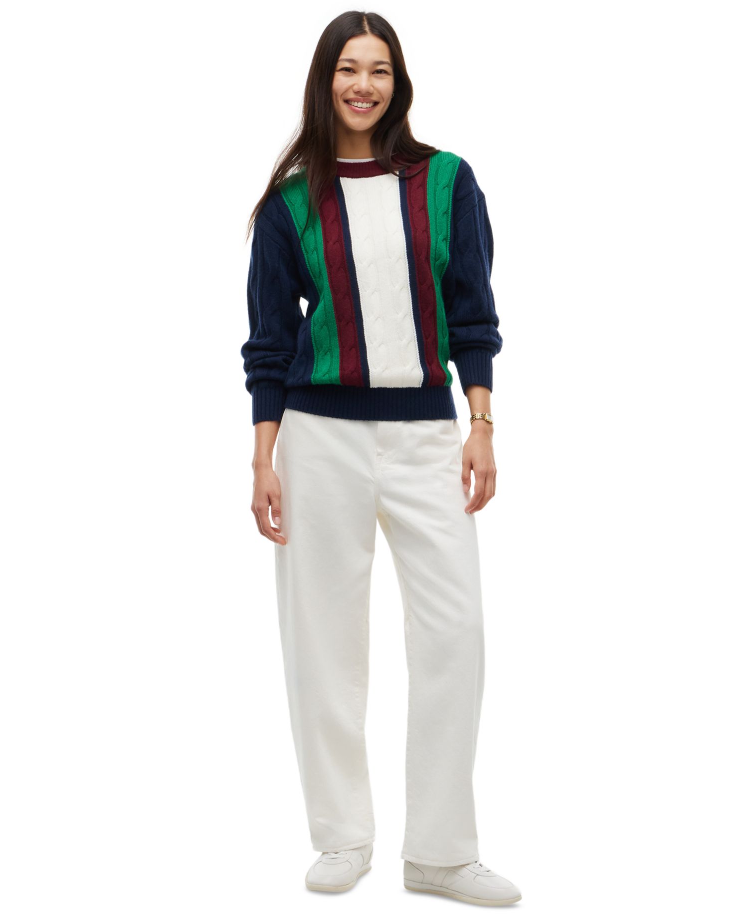 Women's American Icons Stripe Cable-Knit Crewneck Sweater
