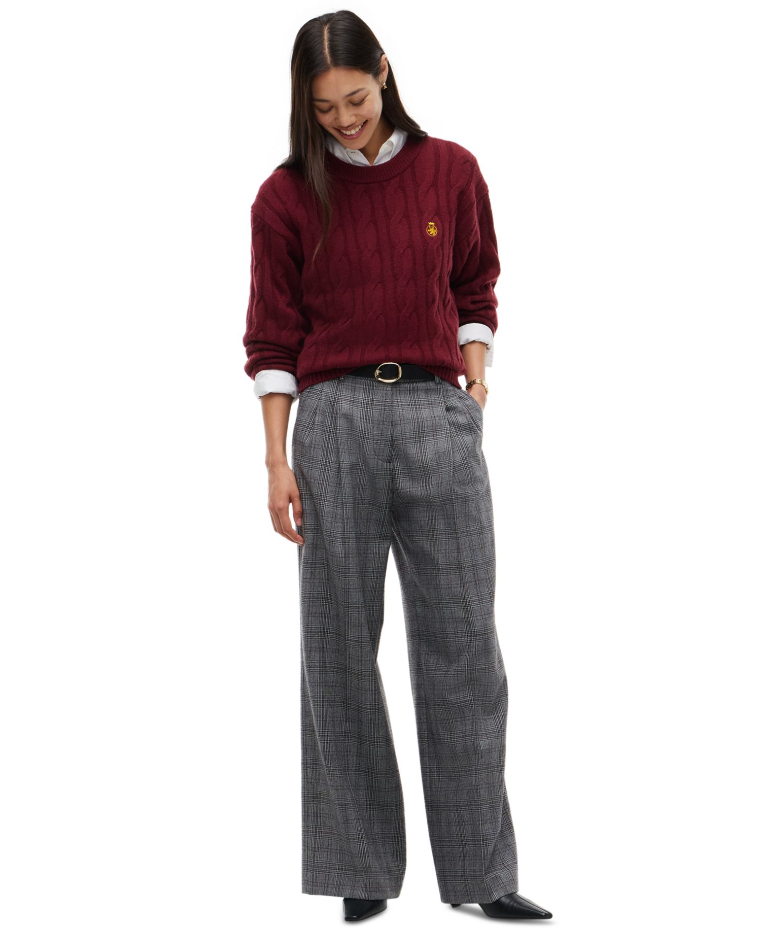 Women's American Icons 100% Wool Cable-Knit Crewneck Sweater