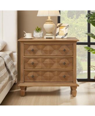 Farmhouse Nightstand with Charging Station and 3 Drawers