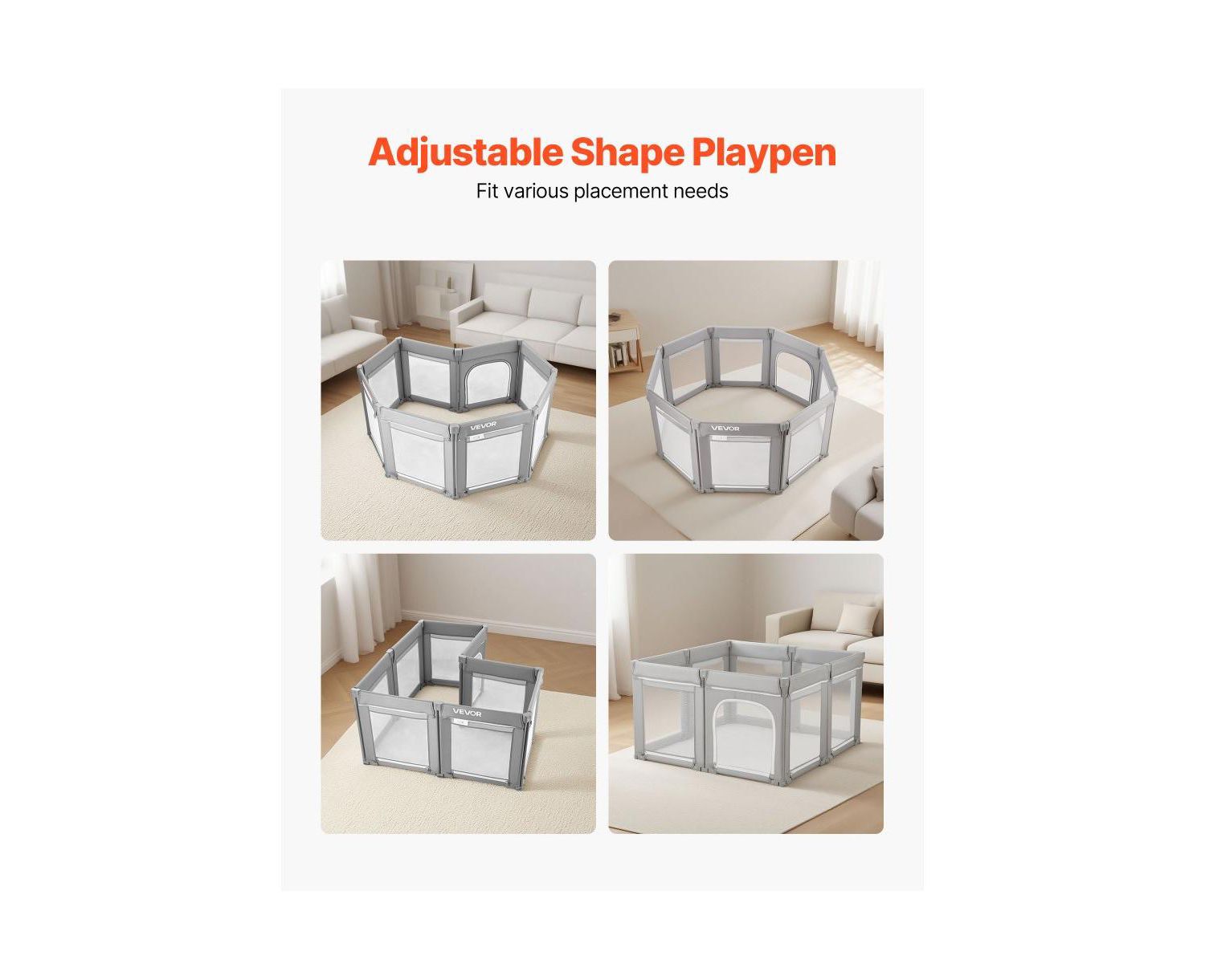 Foldable Baby Playpen for Toddlers, Large Play Yard with Soft Mesh Sides and Zippered Safety Door