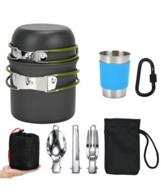 Camping Cookware Set Non Stick Pots Stainless Steel Utensils Portable Outdoor Cooking Kit
