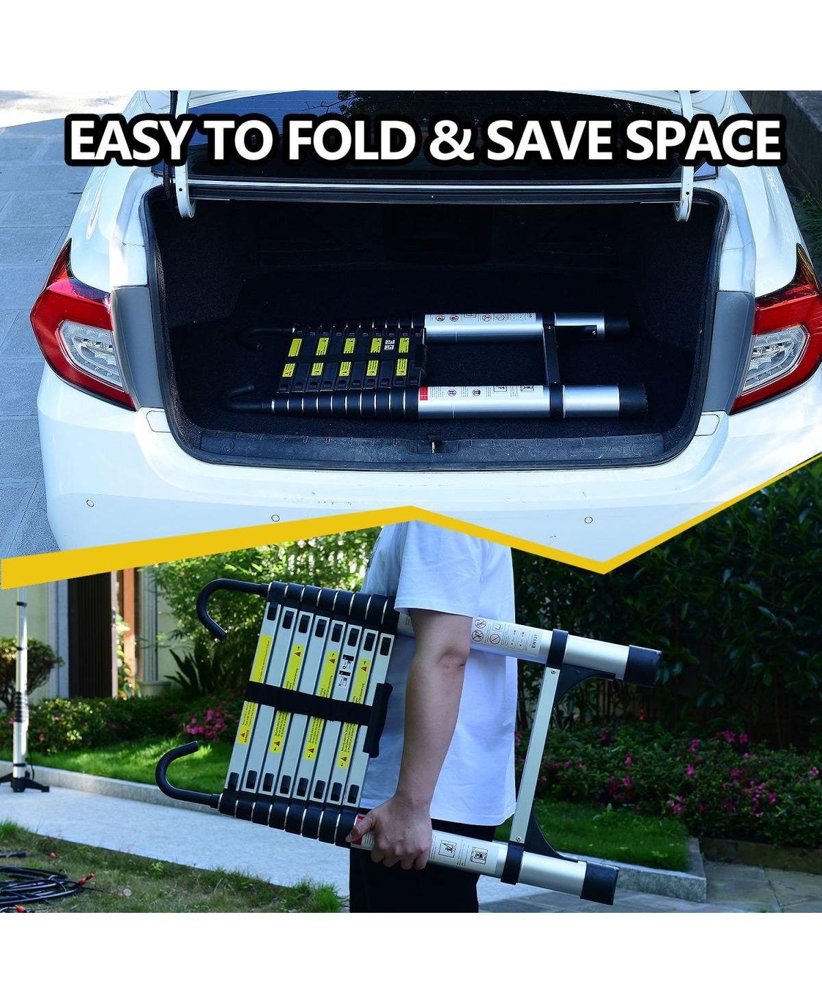 Streamdale Furniture 10.5feet Retractable Aluminum Folding Ladder with Hook, 330lb Capacity