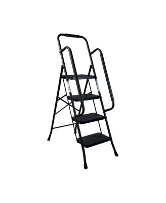  4-Step Folding Steel Ladder with Handrail and Anti-Slip Pedals