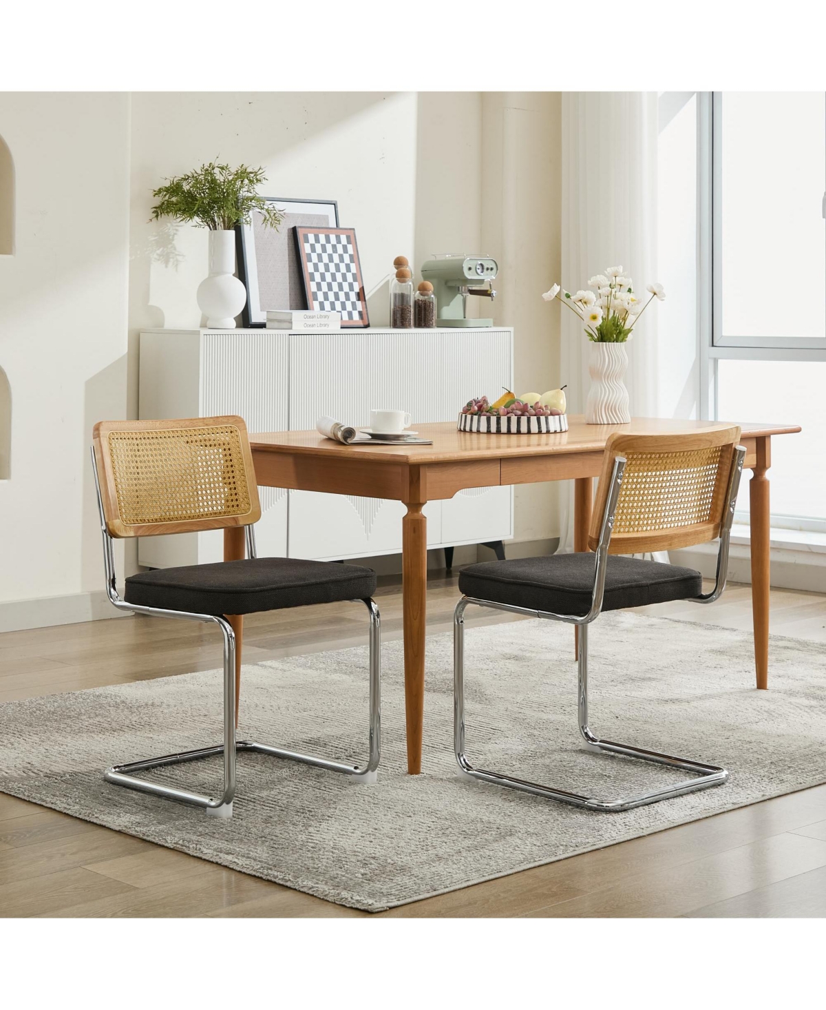Flynama Set of 2 Back Cantilever Dining Chairs, Velvet Upholstered Chrome Double Steel Pipe Base 360 Lbs Capacity