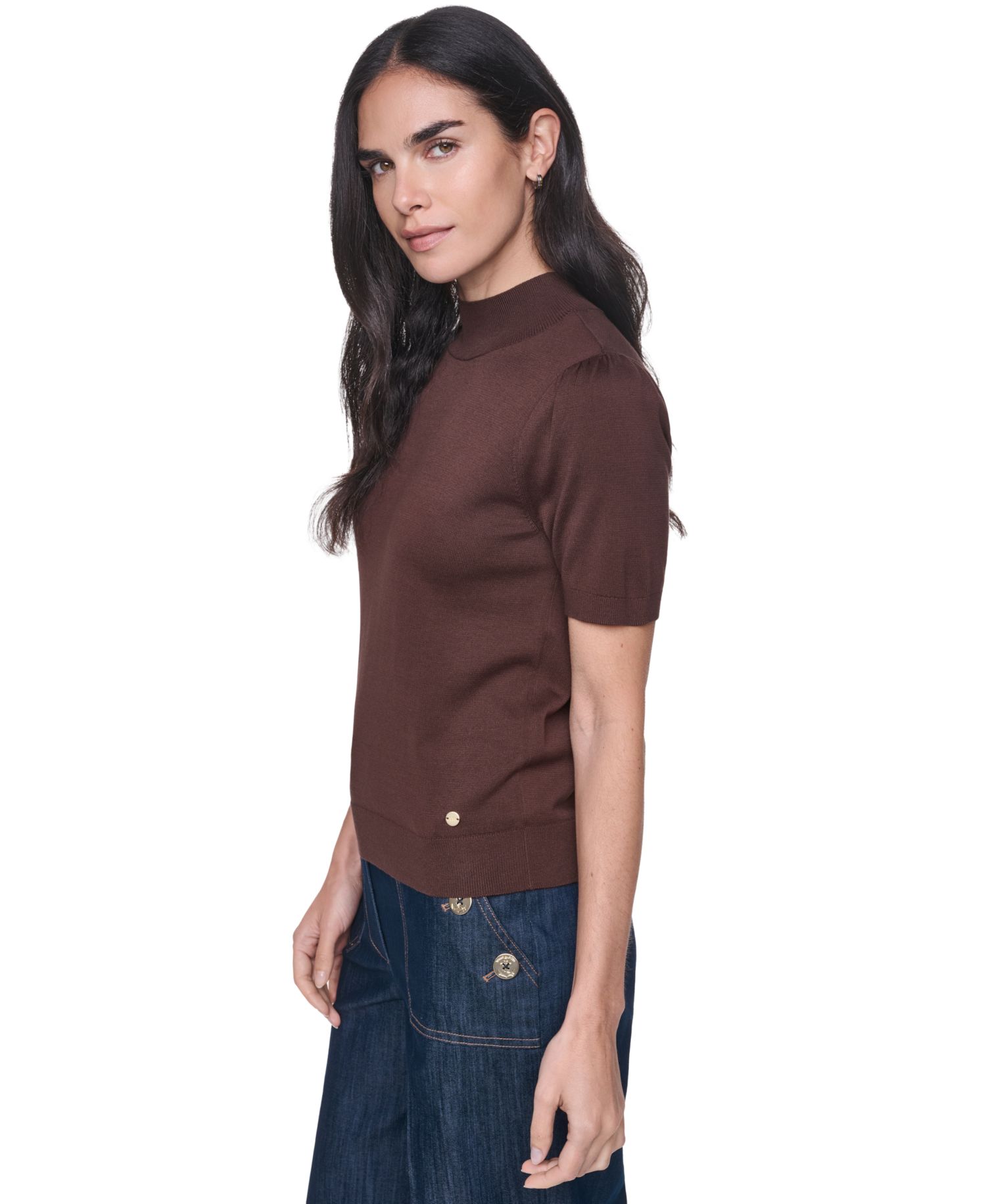 Women's Short-Sleeve Mock-Neck Puff-Sleeve Sweater