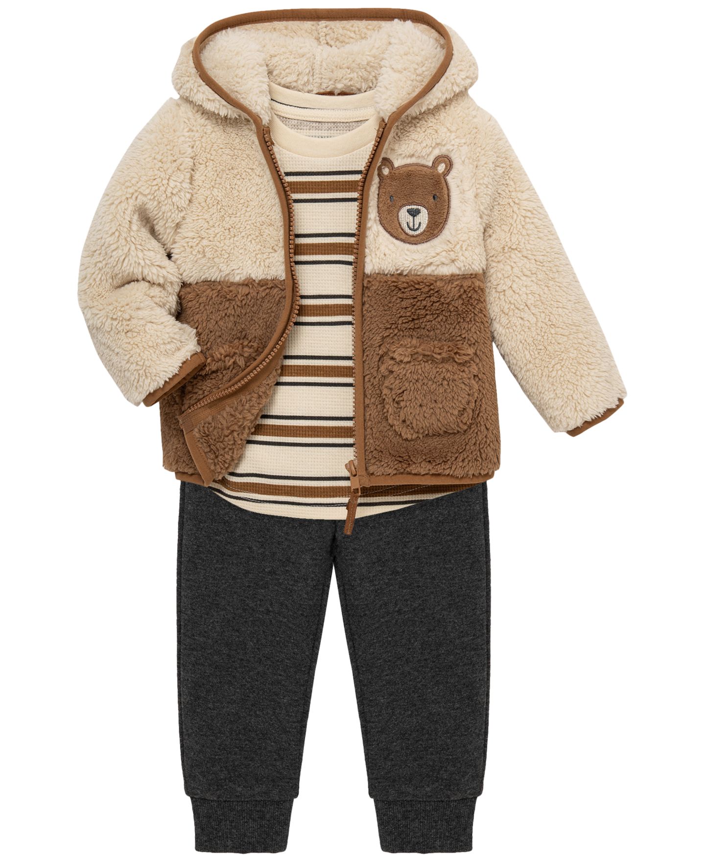 Комплект Little Me Bear Sherpa Crewneck T-Shirt, Jacket and Pants, 3-Piece Set для мальчиков-малышей, цвет: Рыжевато-коричневый — фото 3