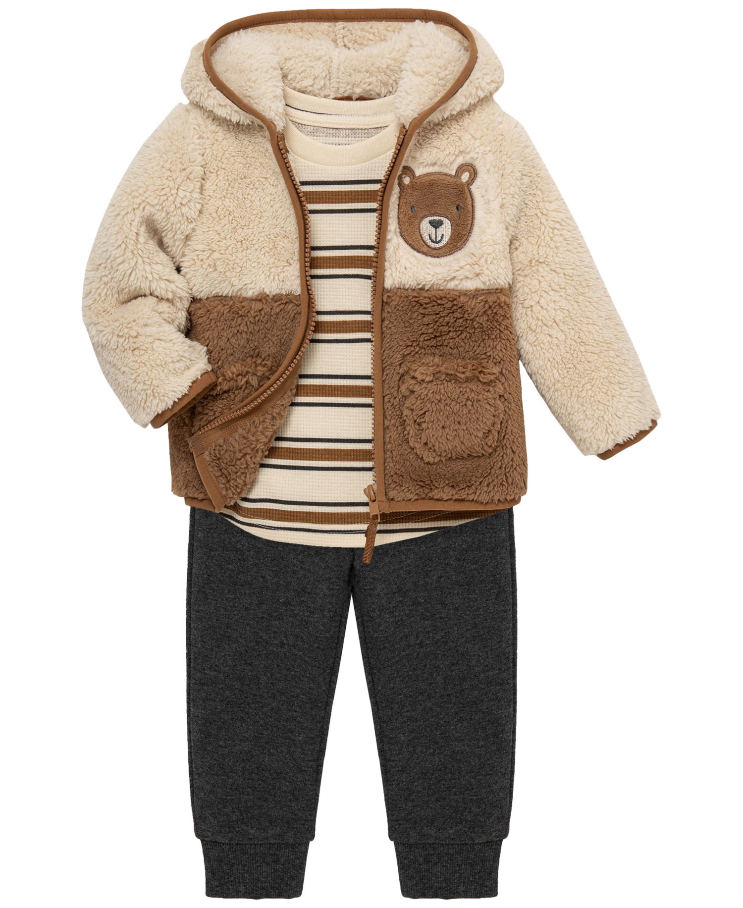 Baby Boys' Bear Sherpa Crewneck T-Shirt, Jacket and Pants, 3-Piece Set