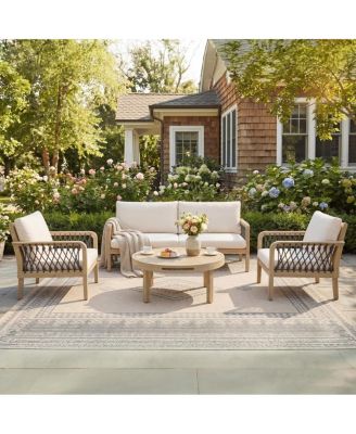 4-Piece Acacia Wood Patio Conversation Set with Rope Armrests and Cushions