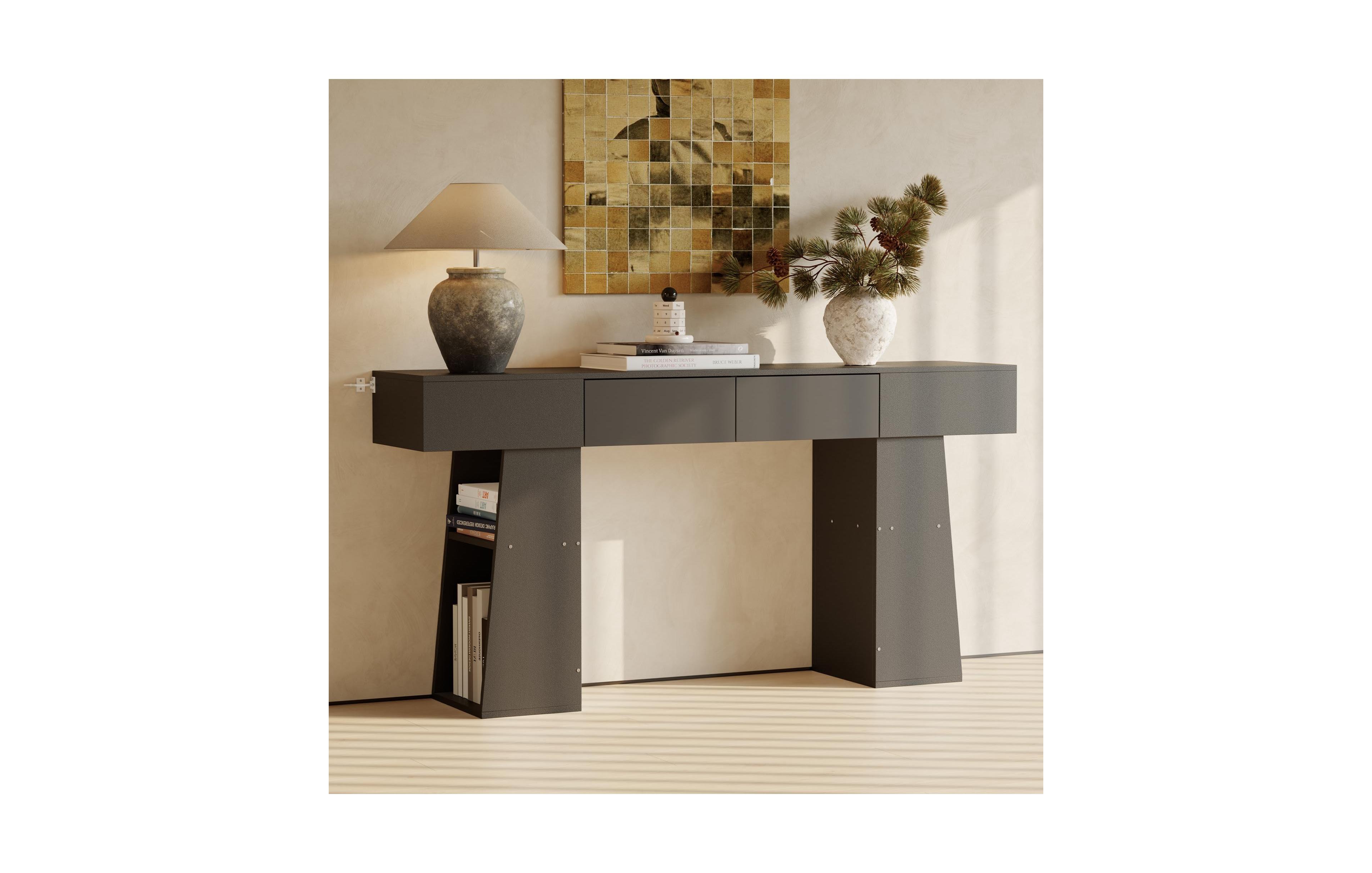gaomon 63" Long Console Table with 2 Drawers, Modern Farmhouse Entryway Behind Couch Hidden Storage Space