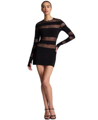 Women's Spliced Long-Sleeve Crewneck Bodycon Mini Dress