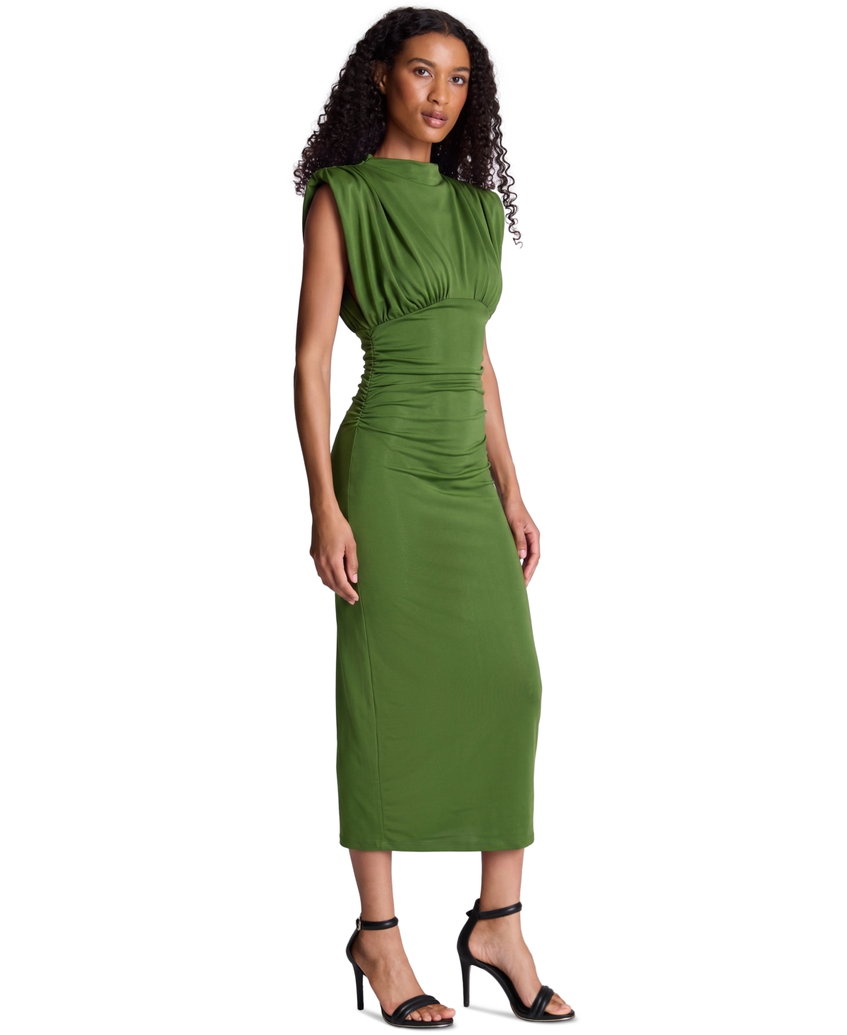 Kenneth Cole Women's Shoulder Pad Ruched Midi Dress