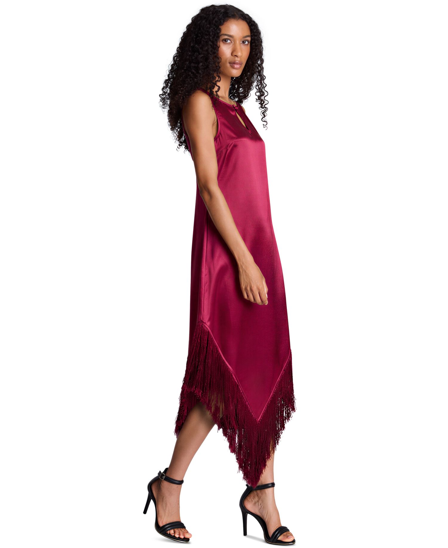 Women's Satin Fringed-Hem Midi Dress