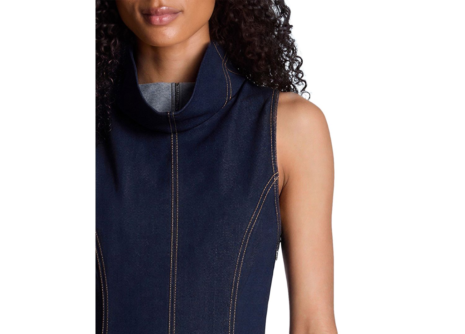 Women's Sleeveless High-Stand-Collar Midi Dress