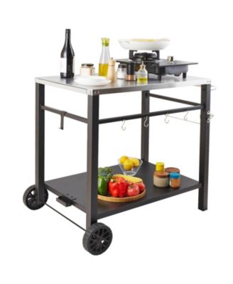 Outdoor Grill Dining Cart Double-Shelf BBQ Movable Food Prep Trolley Patio