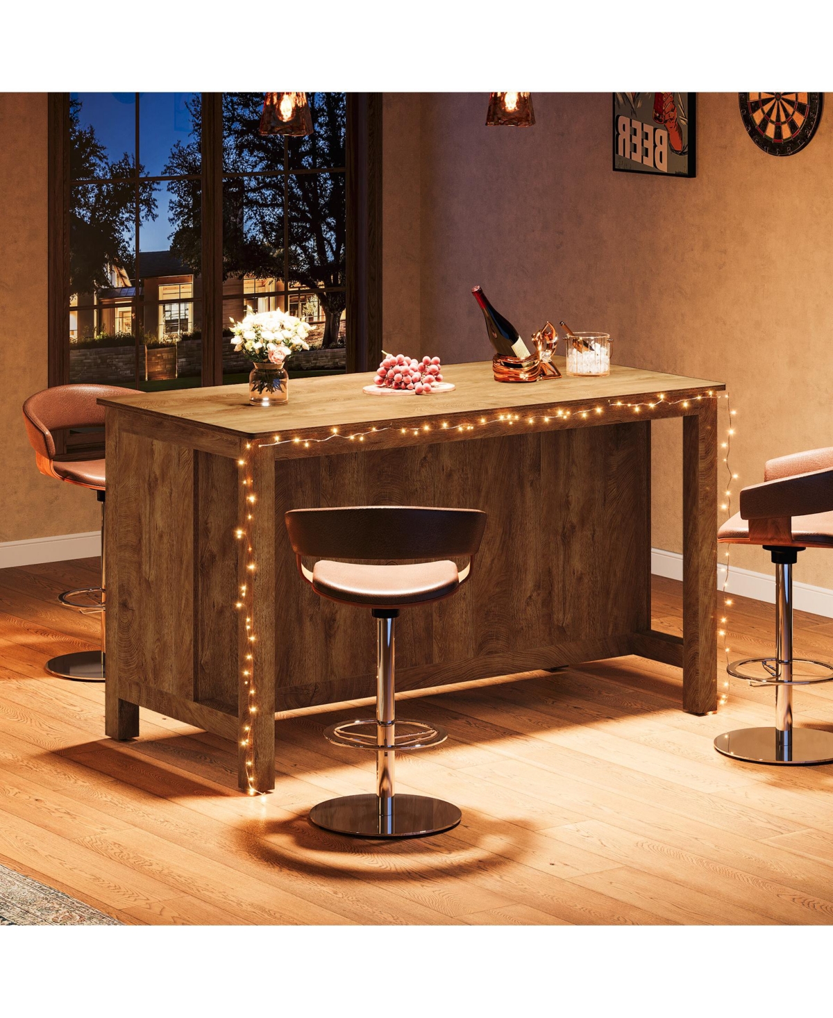 Tribesigns 59-Inch Home Bar Table Unit, 3-Tier Counter Height Pub with Storage Shelves, Cabinet