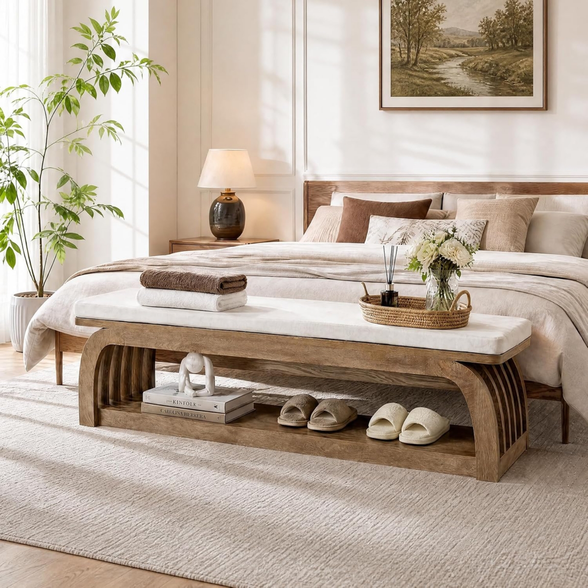 Tribesigns Solid Wood Dining Bench,Kitchen Bench with Rubberwood Legs