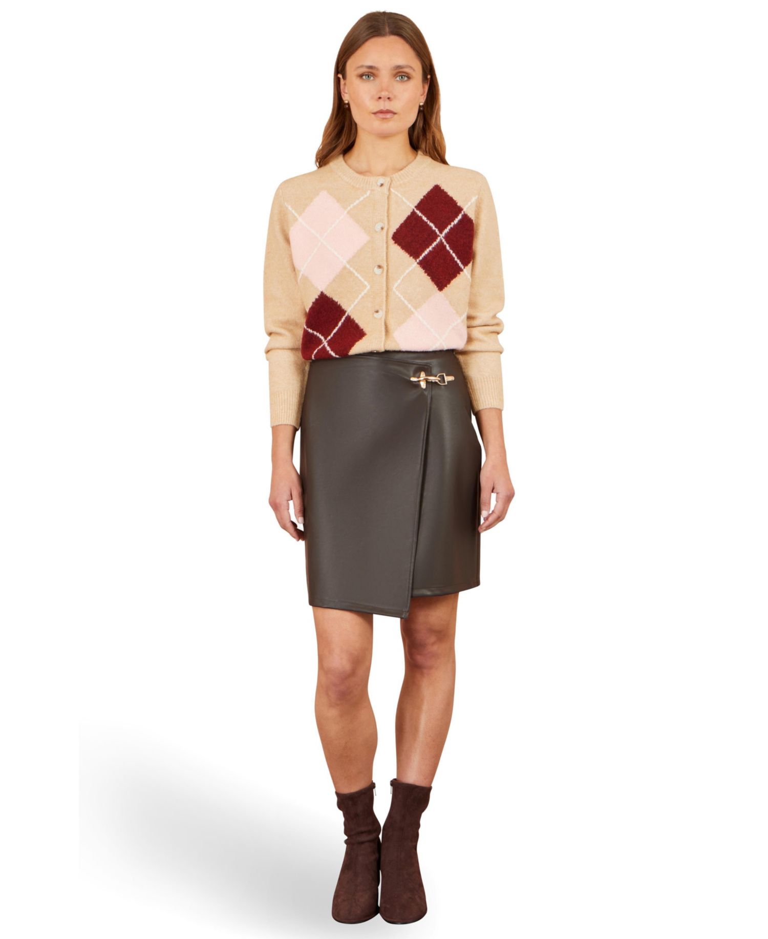Women's Faux Leather Wrap Mini Skirt