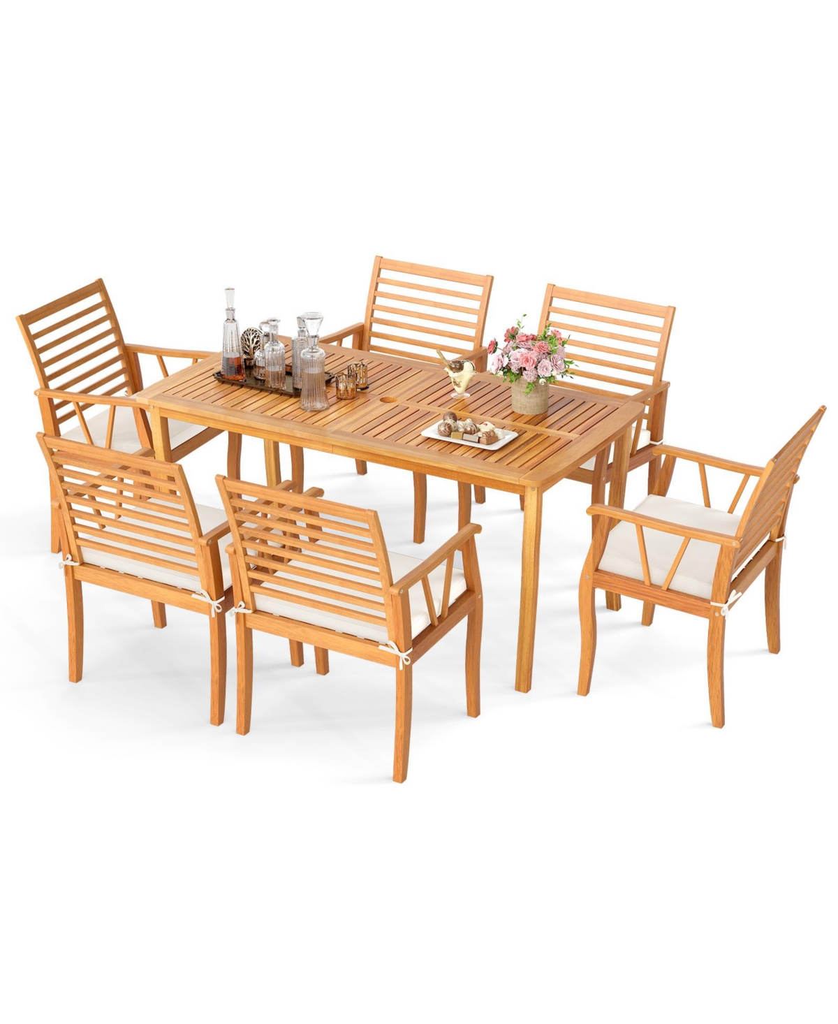 Mecale 63-Inch Farmhouse Acacia Outdoor Dining Table with Umbrella Hole