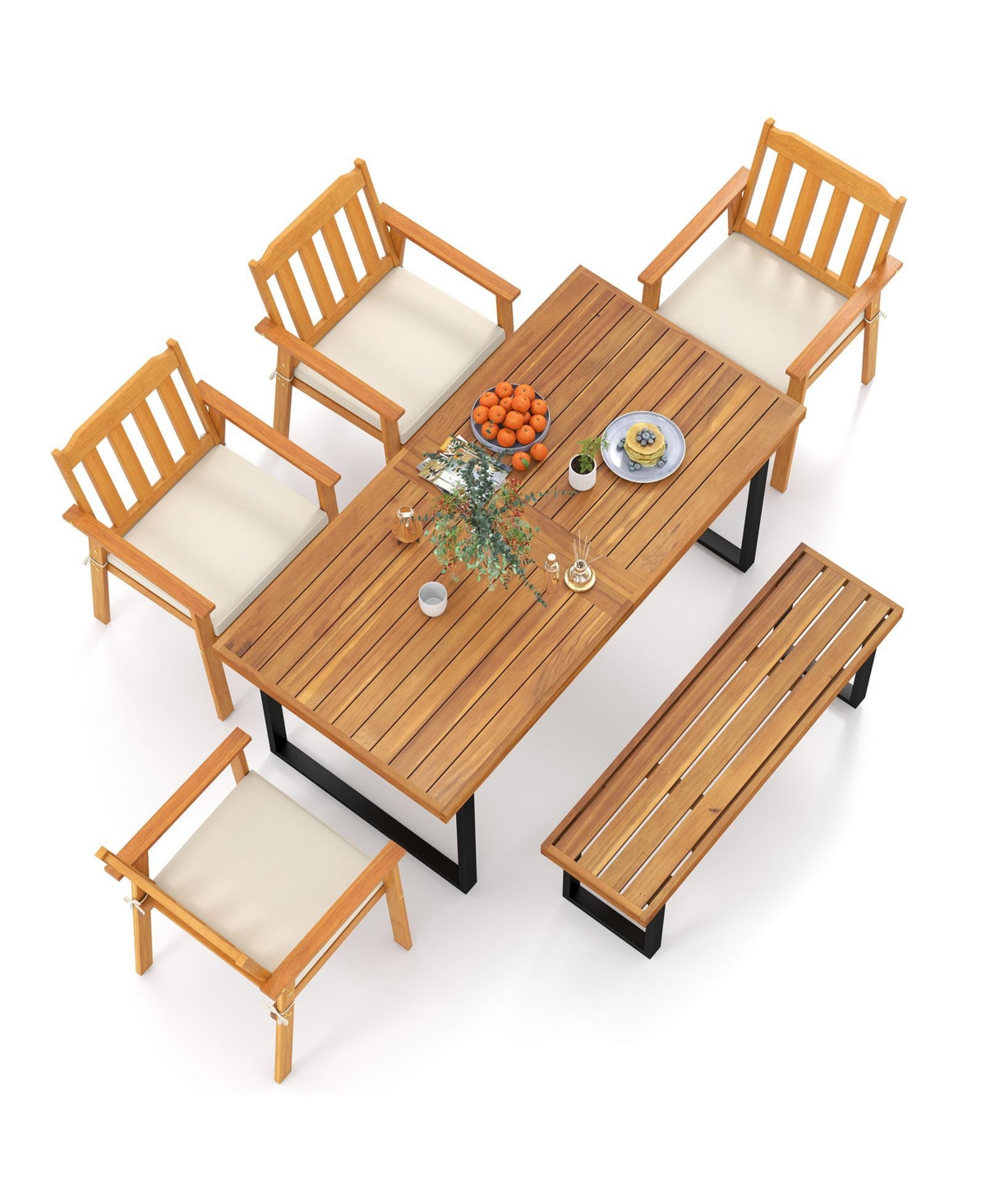 Mecale 63-Inch Acacia Wood Outdoor Dining Table for 6 with Umbrella Hole