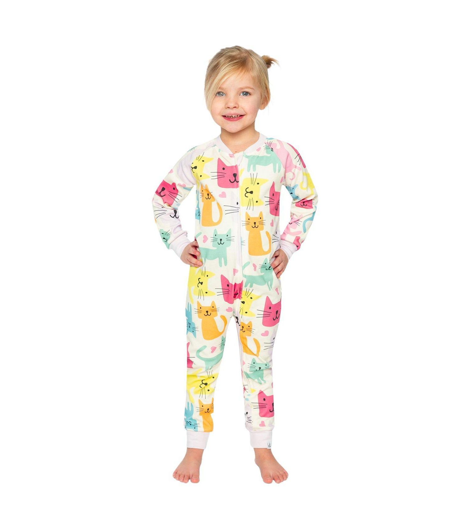 Little Girls 6-12 Cotton One Piece Pajamas Cat Print