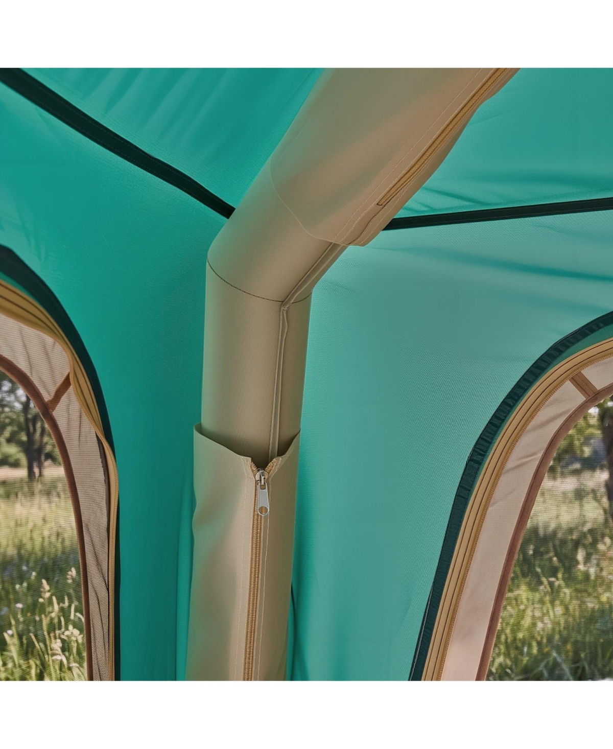 Hongge 4 Person Inflatable Cabin Camping Tent with Rechargeable Pump Tpu Air Tubes and 5 Mesh Windows