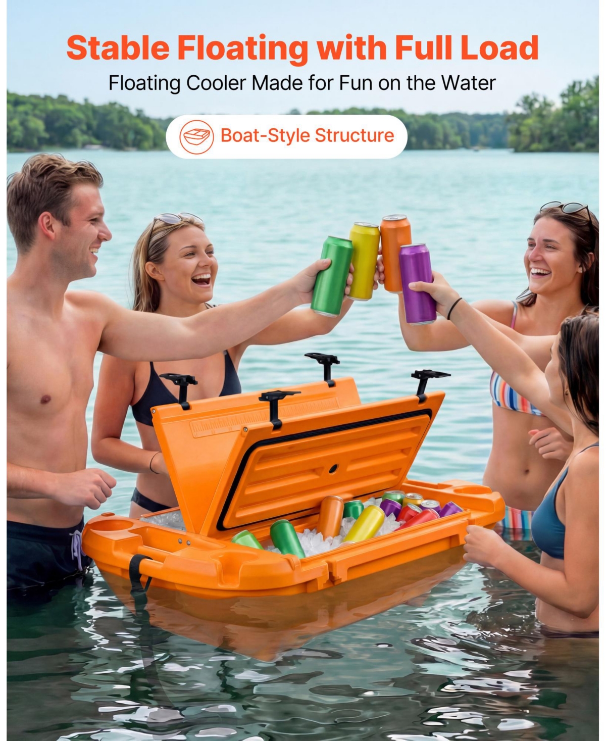 Hongge Amphibious 40 Quart Floating Cooler with Dry Storage and Tow Rope for Lake River and Pool
