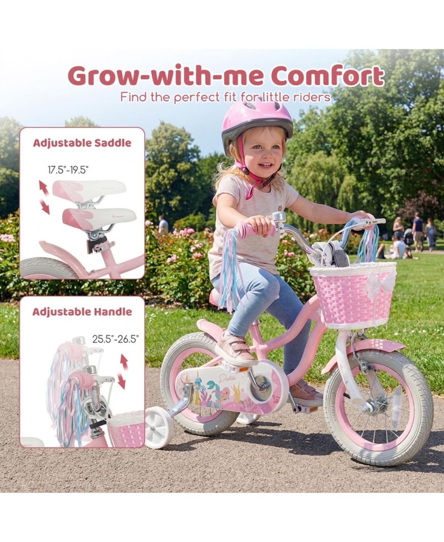 Детская игрушка HONGGE 12-Inch Girls Bike with Training Wheels and Mermaid Design, Ages 3-4, цвет: Розовый — фото 5