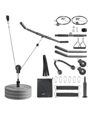 2-Piece Lat and Lift Pulley System with Steel Cables Short Bar and Dual Grip Handles up to 330 lbs