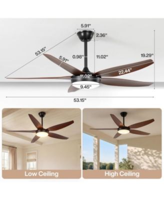 56 Inch Ceiling Fans with Lights and Remote Control, 5 Blades Low Profile Ceiling Fan with LED Dimmable, DC Motor and 3CCT, 6 Speeds