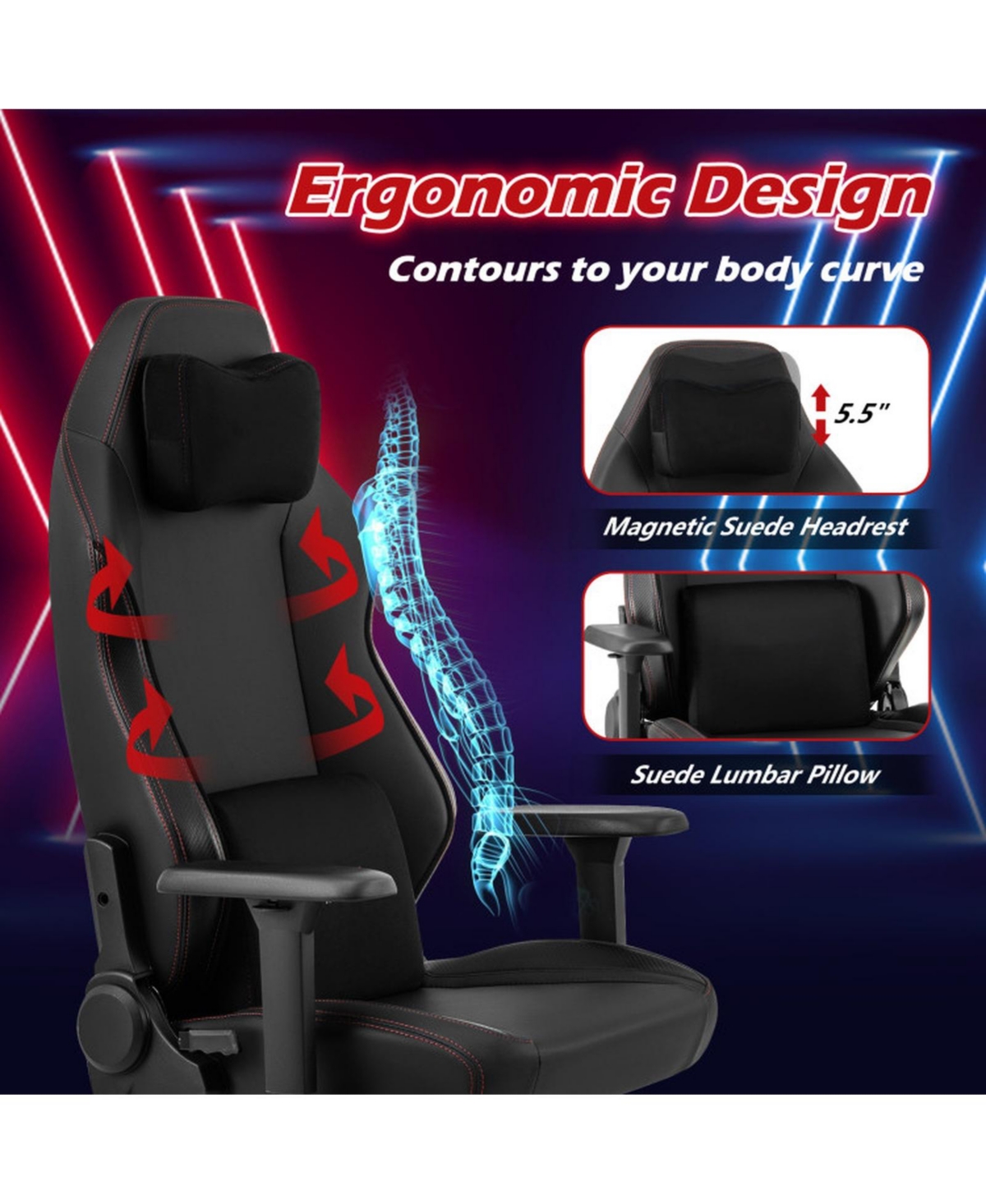 Sugift Ergonomic High Back Gaming Chair with Magnetic Headrest and Lumbar Pillow