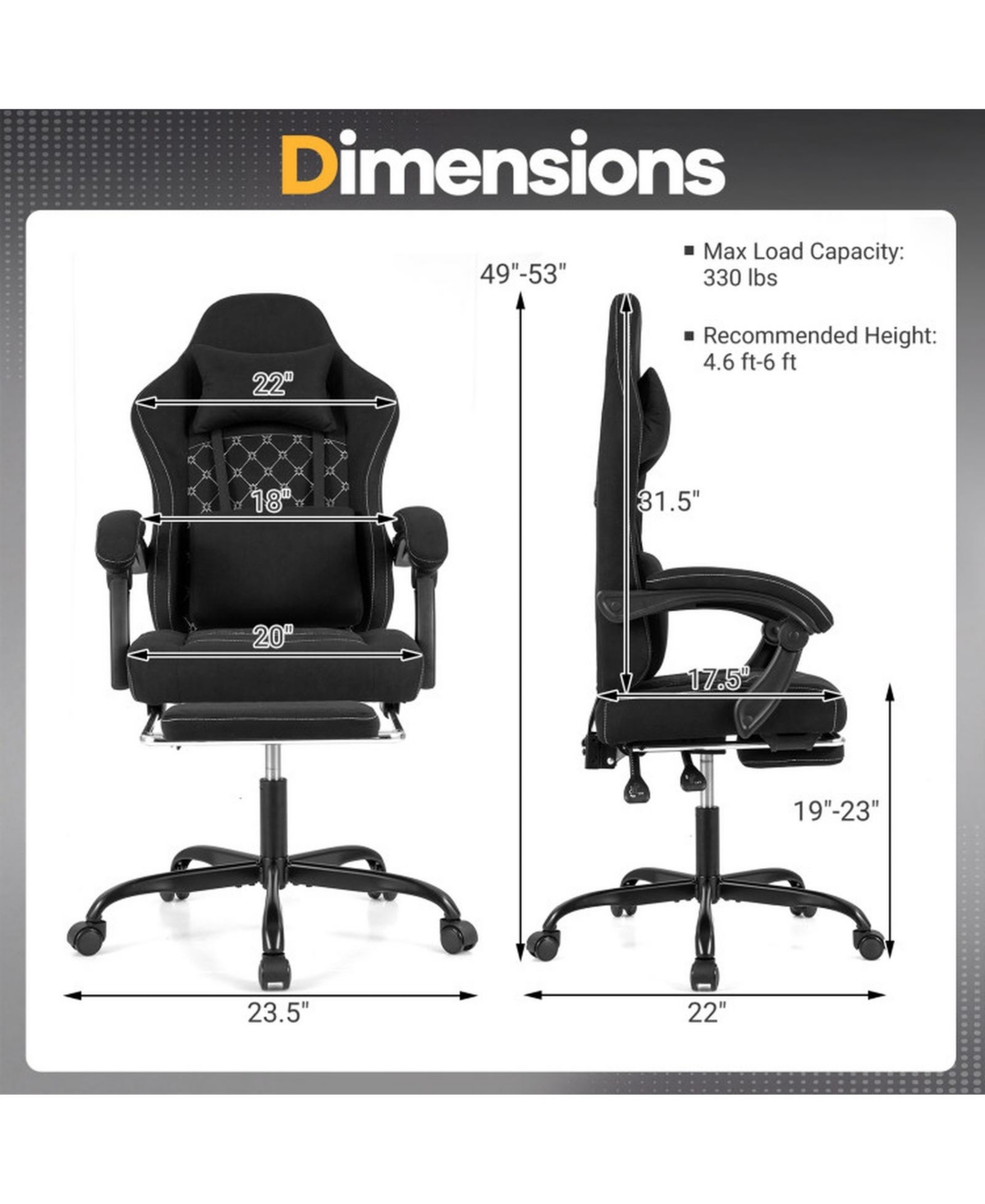 Sugift Height Adjustable Gaming Chair with Headrest and Retractable Footrest
