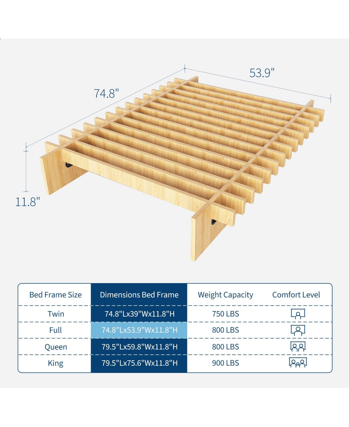 homfan Mortise and Tenon Platform Bed Frame