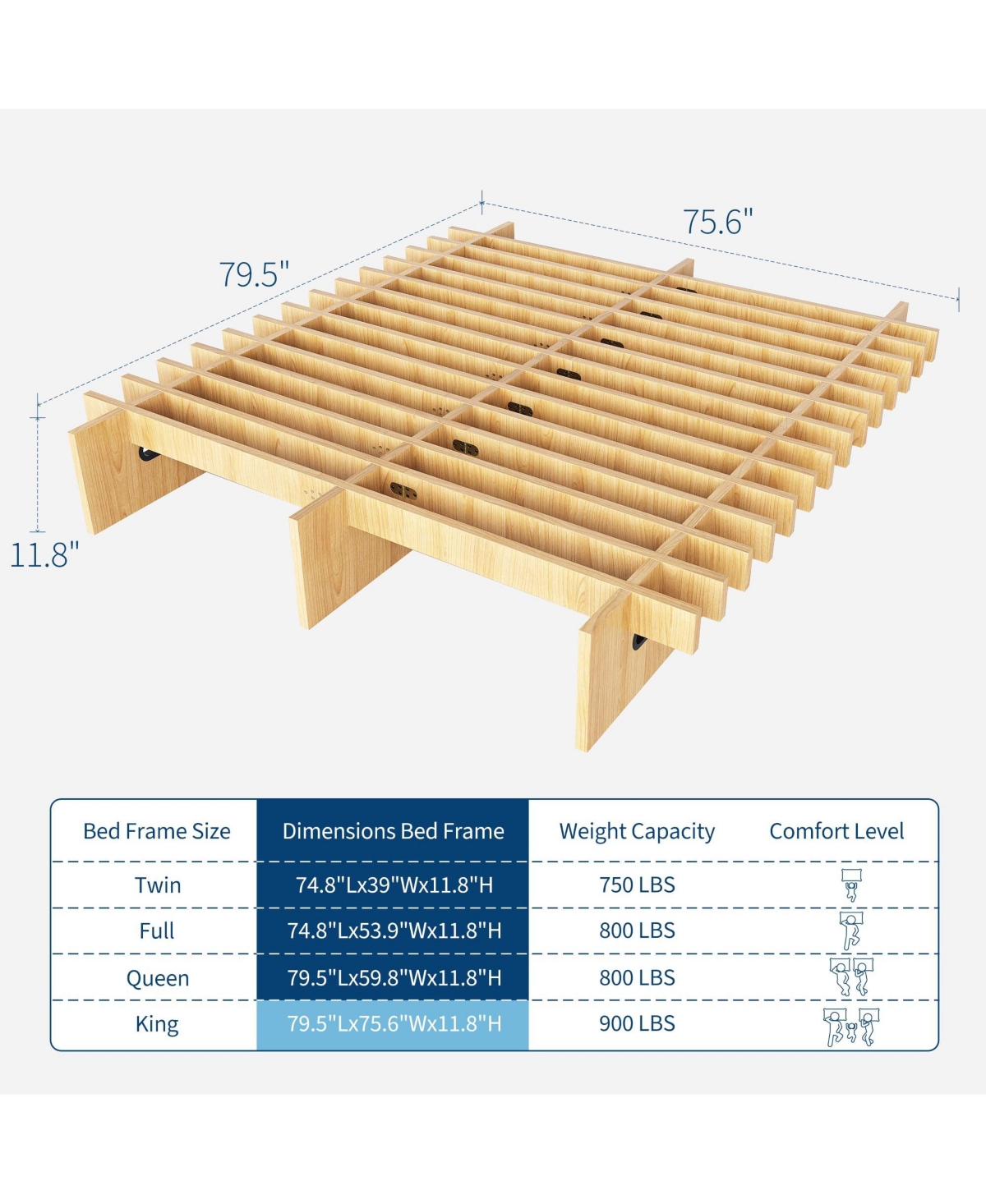 homfan Mortise and Tenon Platform Bed Frame