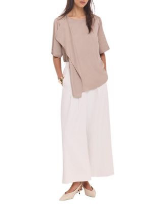 Women's Satin Ruffle-Front Button-Back Top