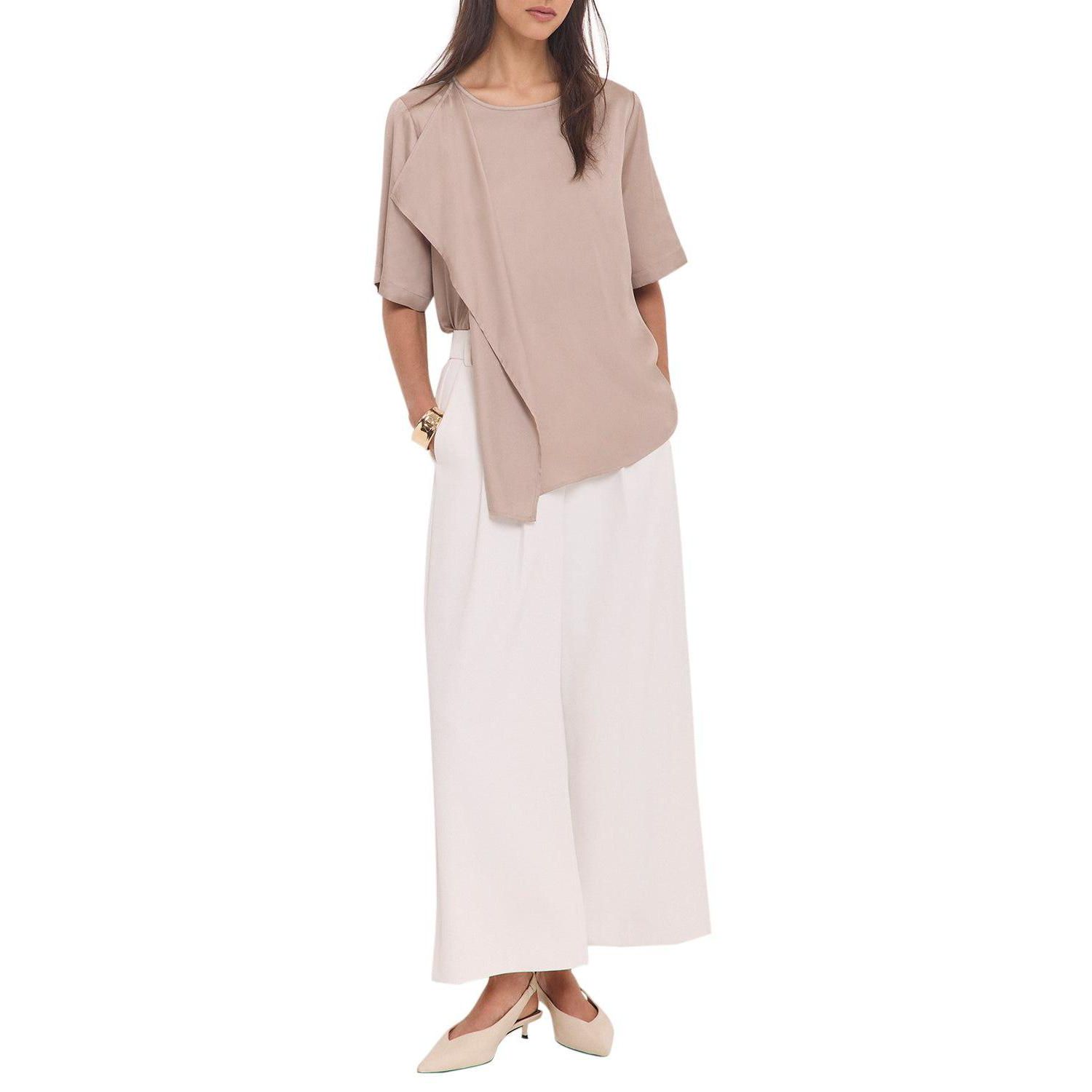Women's Satin Ruffle-Front Button-Back Top