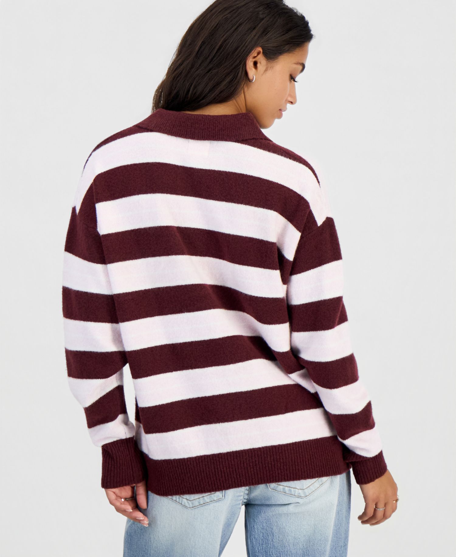 Juniors' Collar Rugby Slouchy Striped Sweater