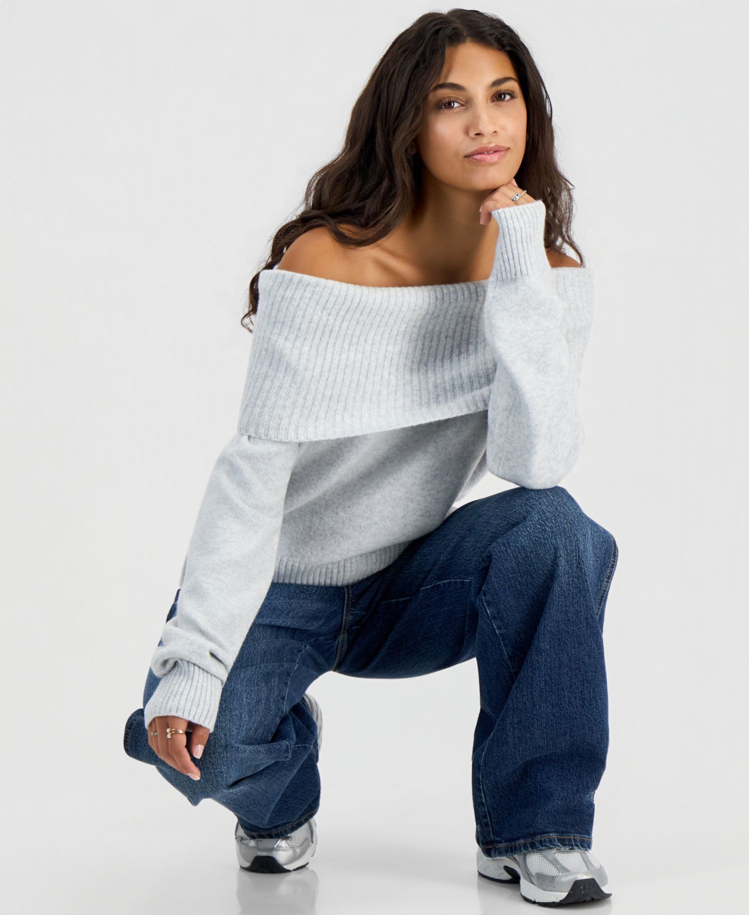 Juniors' Marilyn Off-the-Shoulder Oversized Sweater