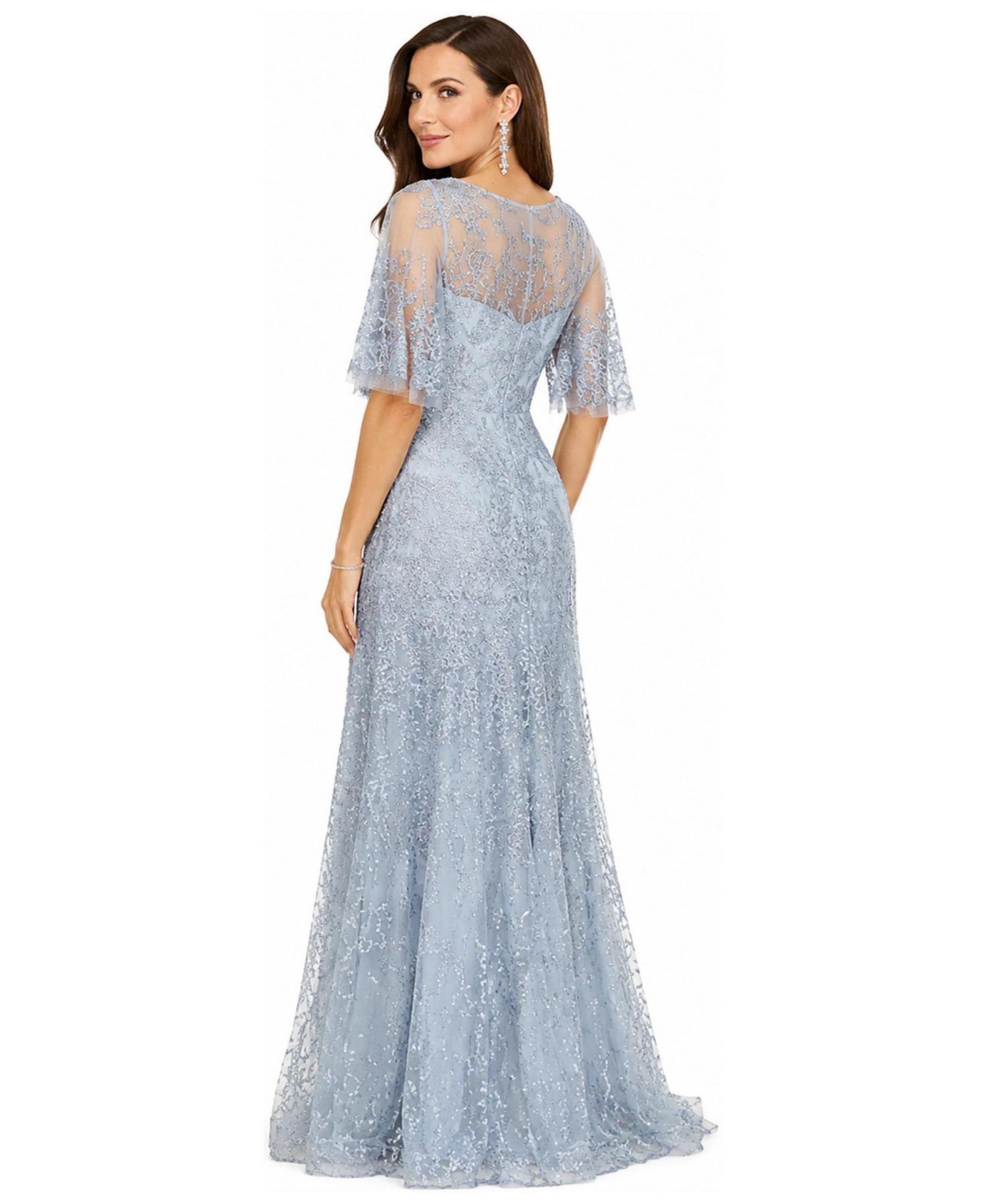 Women's Cape-Sleeve A-Line Pearl-and-Rhinestone Gown
