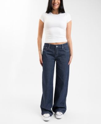 Juniors' Wide Leg With Pinstripe Jeans, 31" Inseam