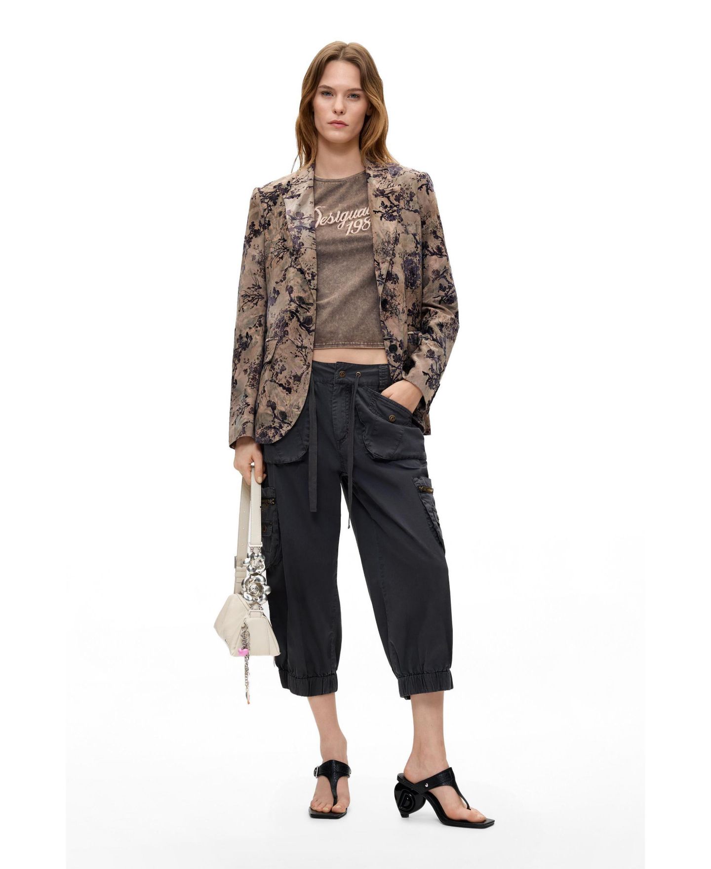 Женский пиджак Desigual Flocked Long-Sleeve Single-Button Blazer, цвет: Серый коричневый — фото 2